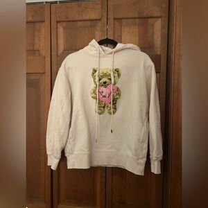 Dimple Hsu Women’s Sz XS Cream/Light Yellow Hoodie W/ Embroidered Teddy Bear
